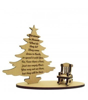 Laser Cut Mini Oak 'Christmas in Heaven' Quote on a Christmas Tree with Rocking chair and Base Set
